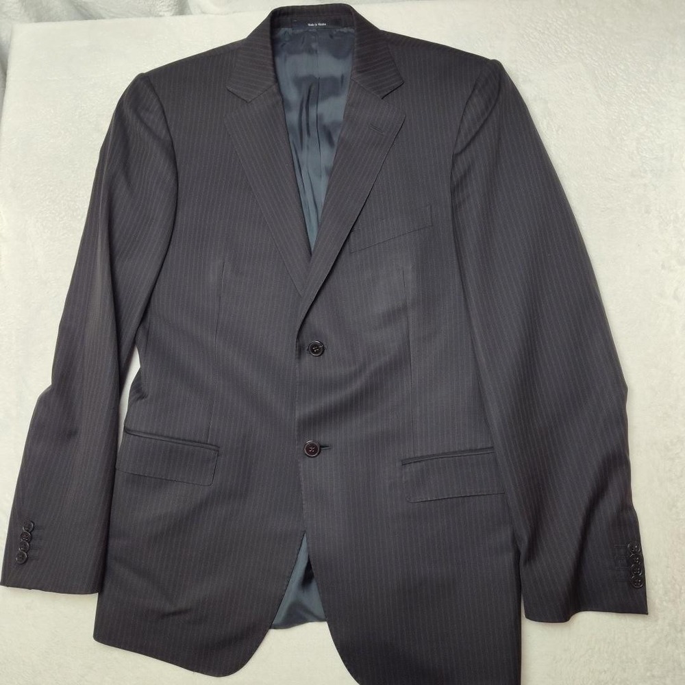 Zegna Suit‎ Jacket Mens 40R Gray Striped Wool City Notch Single-Breasted Coat